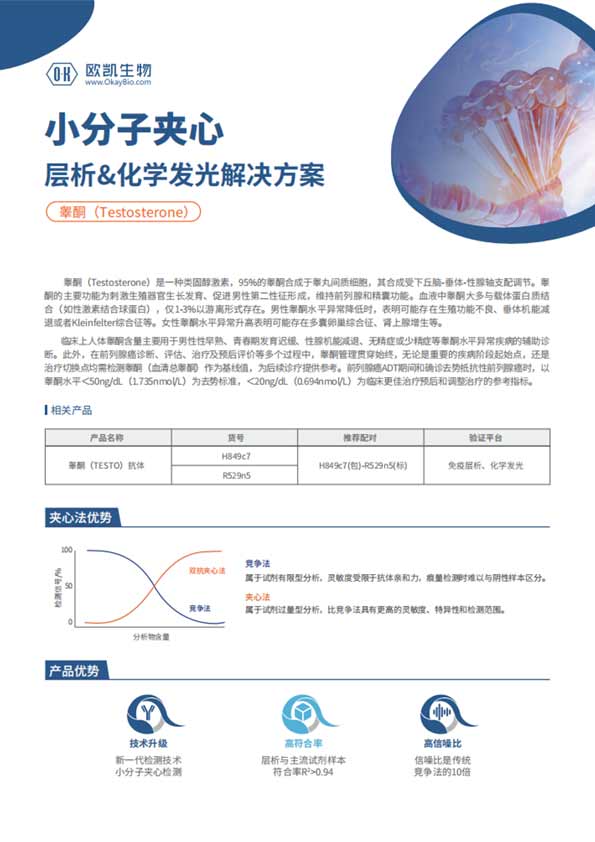 睾酮夹心检测产品-层析样本符合率>0.94-南京欧凯